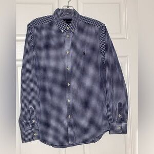 Ralph Lauren Natural Stretch Blue Checkered Button Down Shirt Boys Size XL 18/20